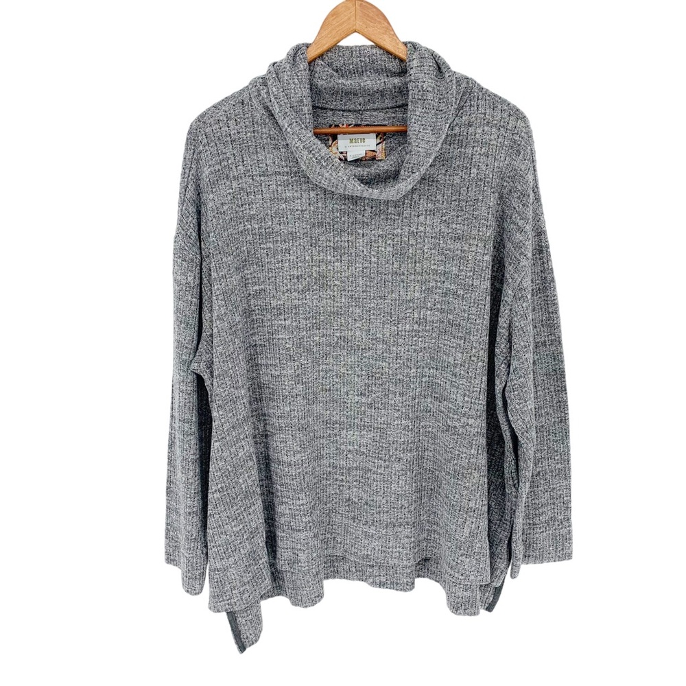 maeve anthropololgie gray ribbed knit cowl neck pullover sweater womens xl